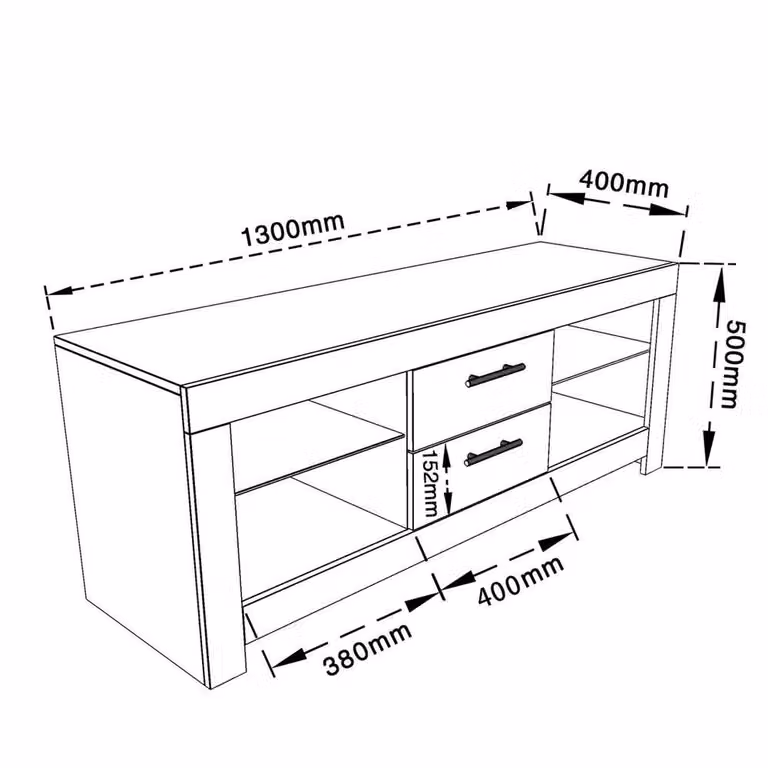 FLAVORA High Gloss White TV Stand Unit with Integrated Lighting, W/D/H: 130 x 40 x 50 cm