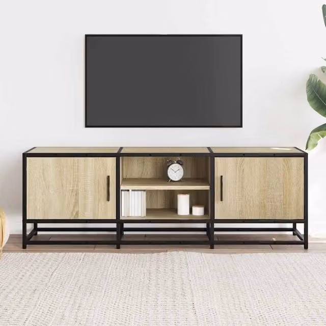 Berkfield Home TV Cabinet in Sonoma Oak and Beige, W/D/H: 120 x 35 x 41 cm – 1
