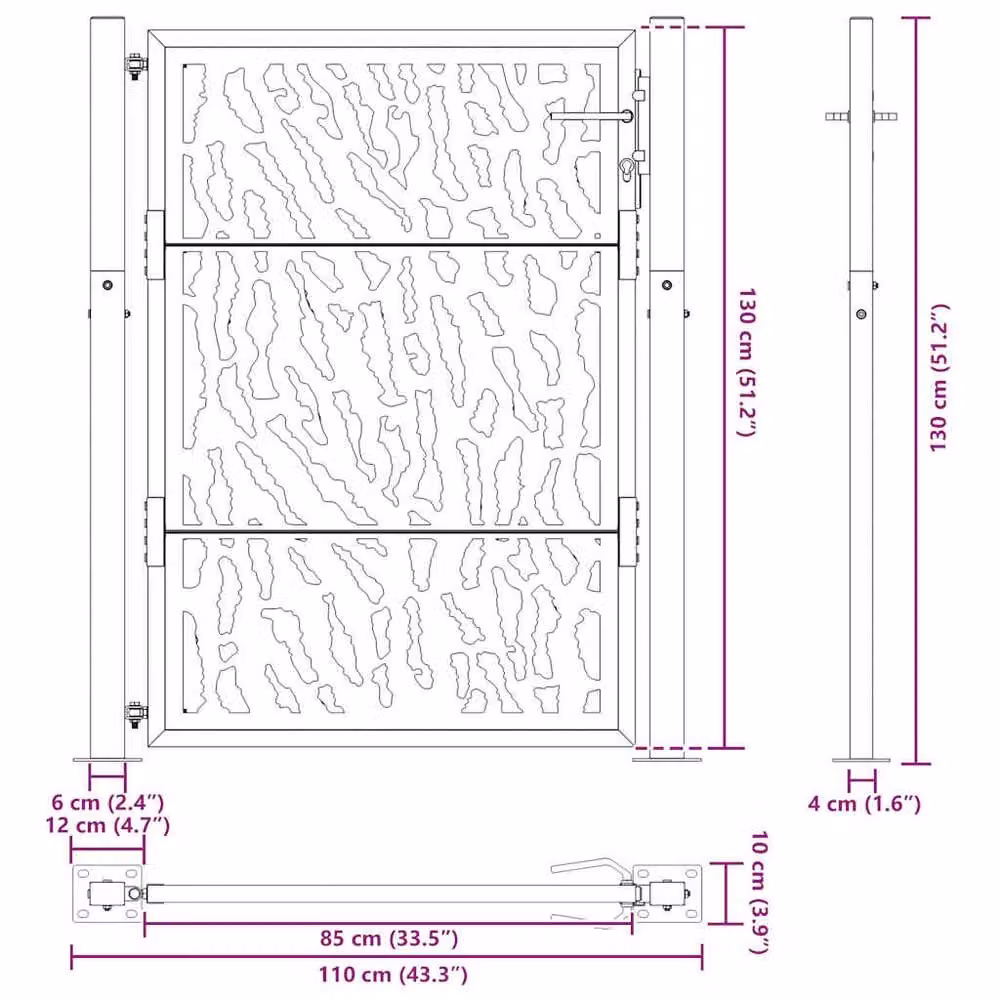 Berkfield Home Beautiful Garden Gate in Black Steel with Trace Design, W: 105 cm, H: 130 cm – 7