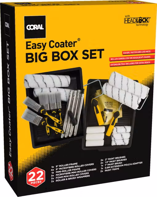Coral 22 Piece Big Box Set Decorating Kit with Telescopic Pole and Non-Slip Grip in Black