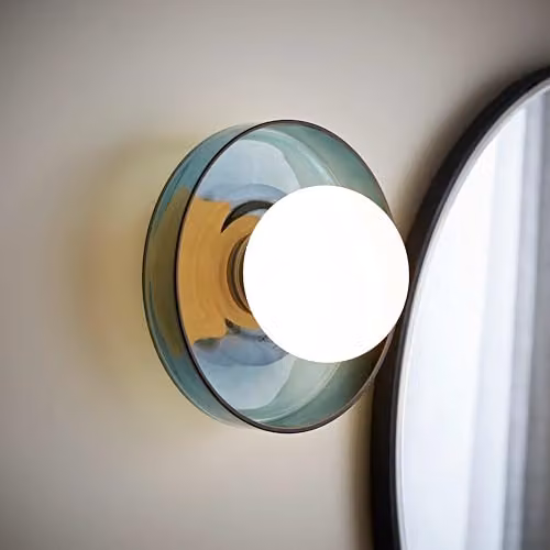 ValueLights Newbury Green Glass Sphere IP44 LED Bathroom Wall Light with Gold/Brass Details – 3
