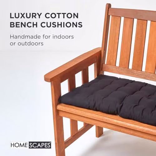 Homescapes Black 2 Seater Garden Bench Cushion, Cotton Rectangular Seat Pad, W: 108 cm, D: 42 cm – 3