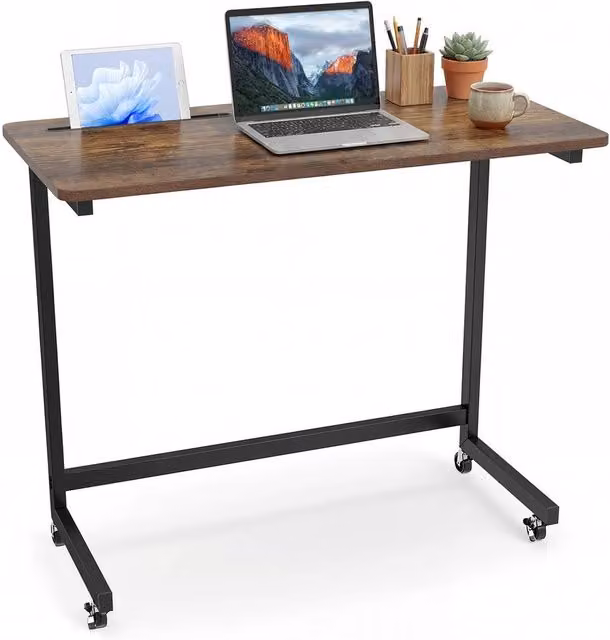 VOGREX Rolling Laptop Desk with Tablet Slot in Brown – 1