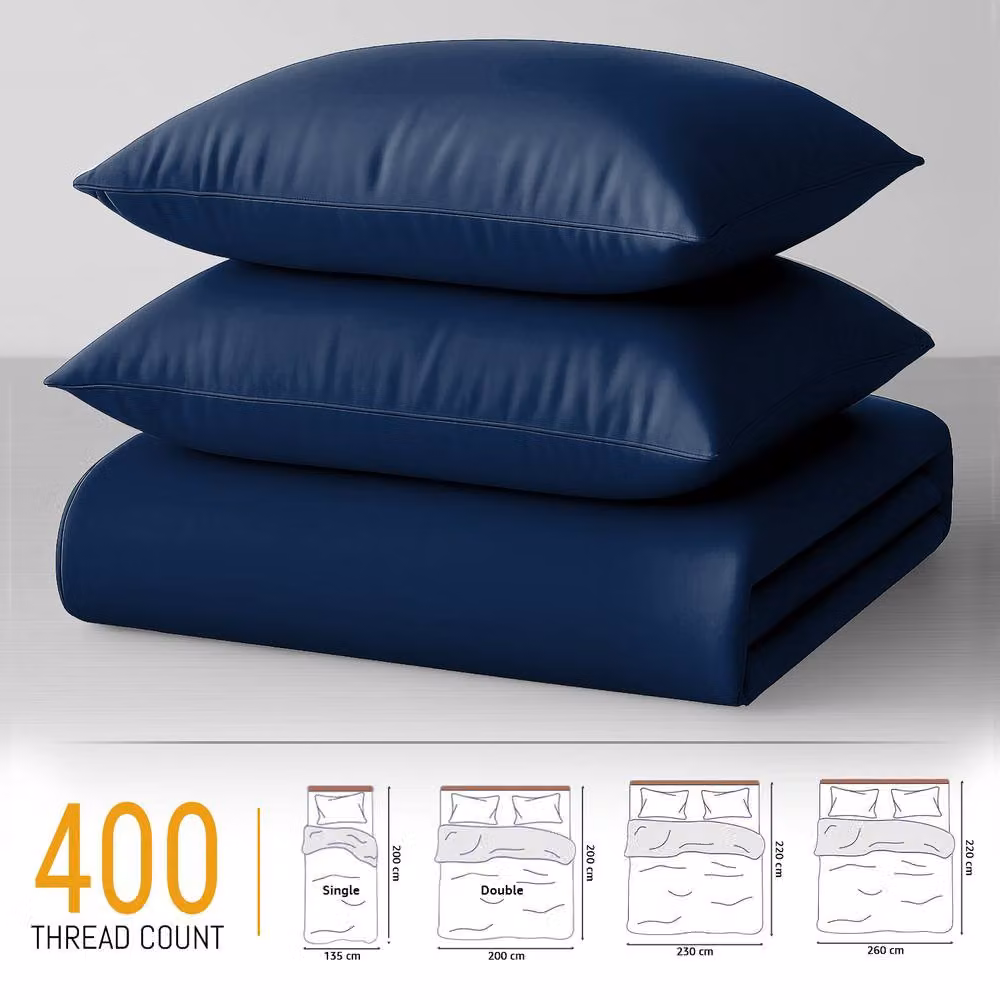 Pamposh Grace 400 Thread Count Egyptian Cotton Single Duvet Cover Set in Blue, W/D/H: 135 x 200 cm – 5