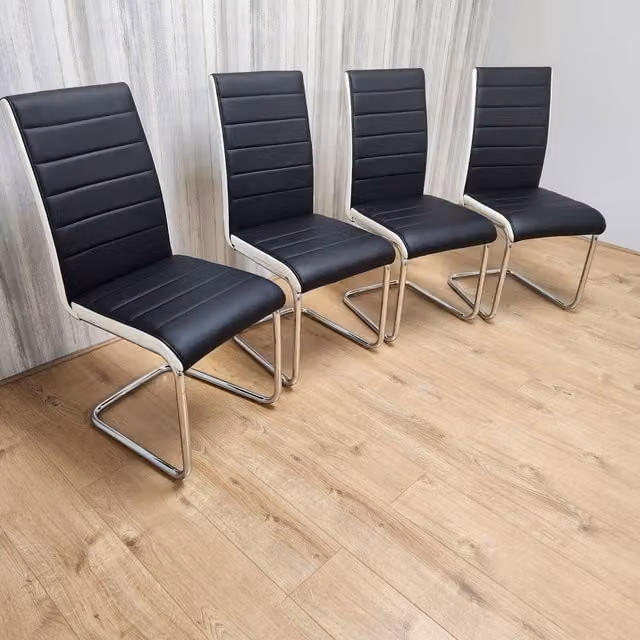 Kosy Koala Set of 4 Modern Black and White Striped Synthetic Leather Kitchen and Dining Chairs