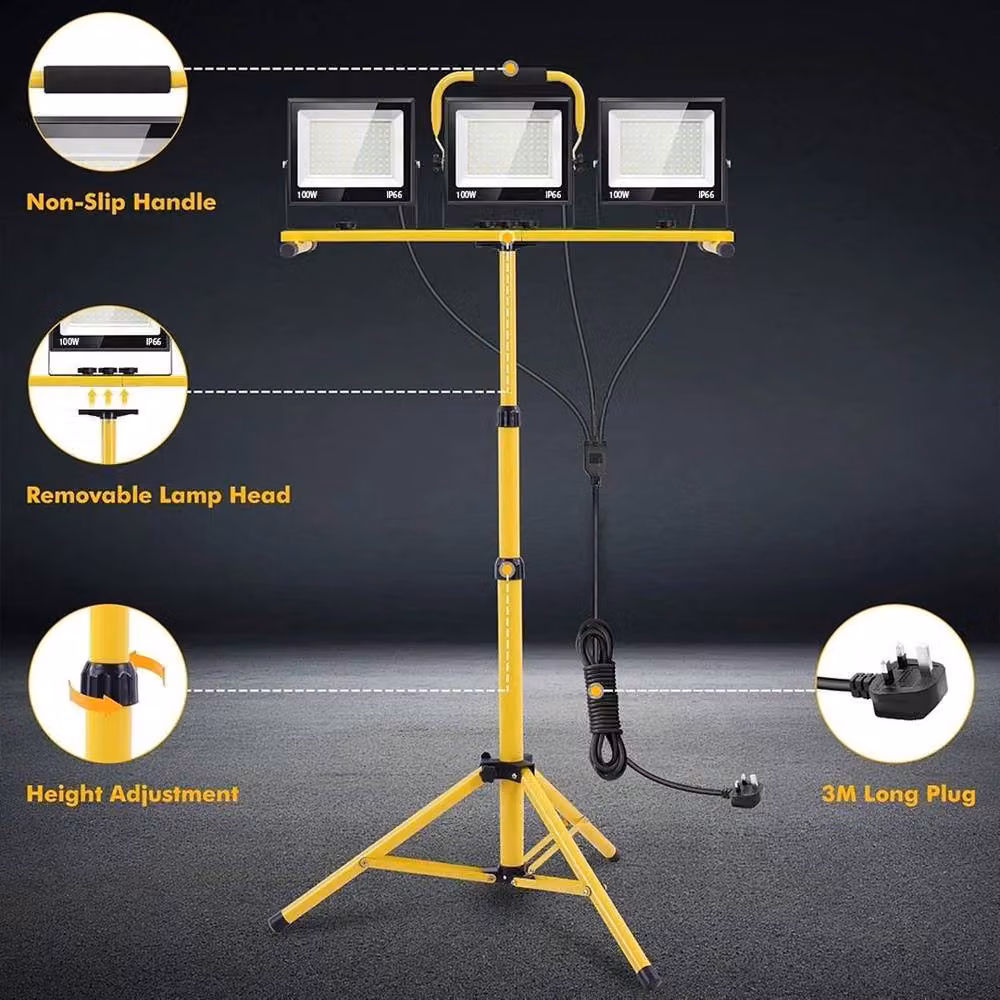 FLAVORA 3x100W LED Tripod Work Floodlight in Yellow – 3
