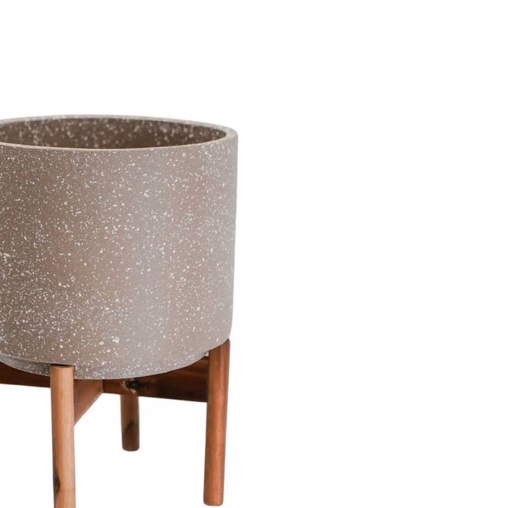 Ivyline Valetta Speckled Ceramic Planter with Stand, Beige, W: 28 cm, D: 28 cm, H: 37 cm – 2
