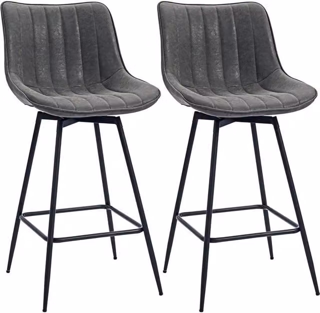 Kelvenix Set of 2 Grey Synthetic Leather Swivel Bar Stools