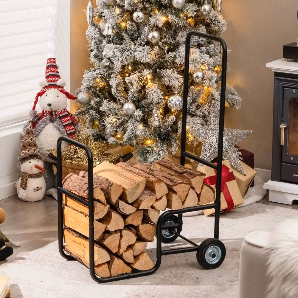 SPETLEK Black Rolling Firewood Cart and Log Carrier Holder – 3