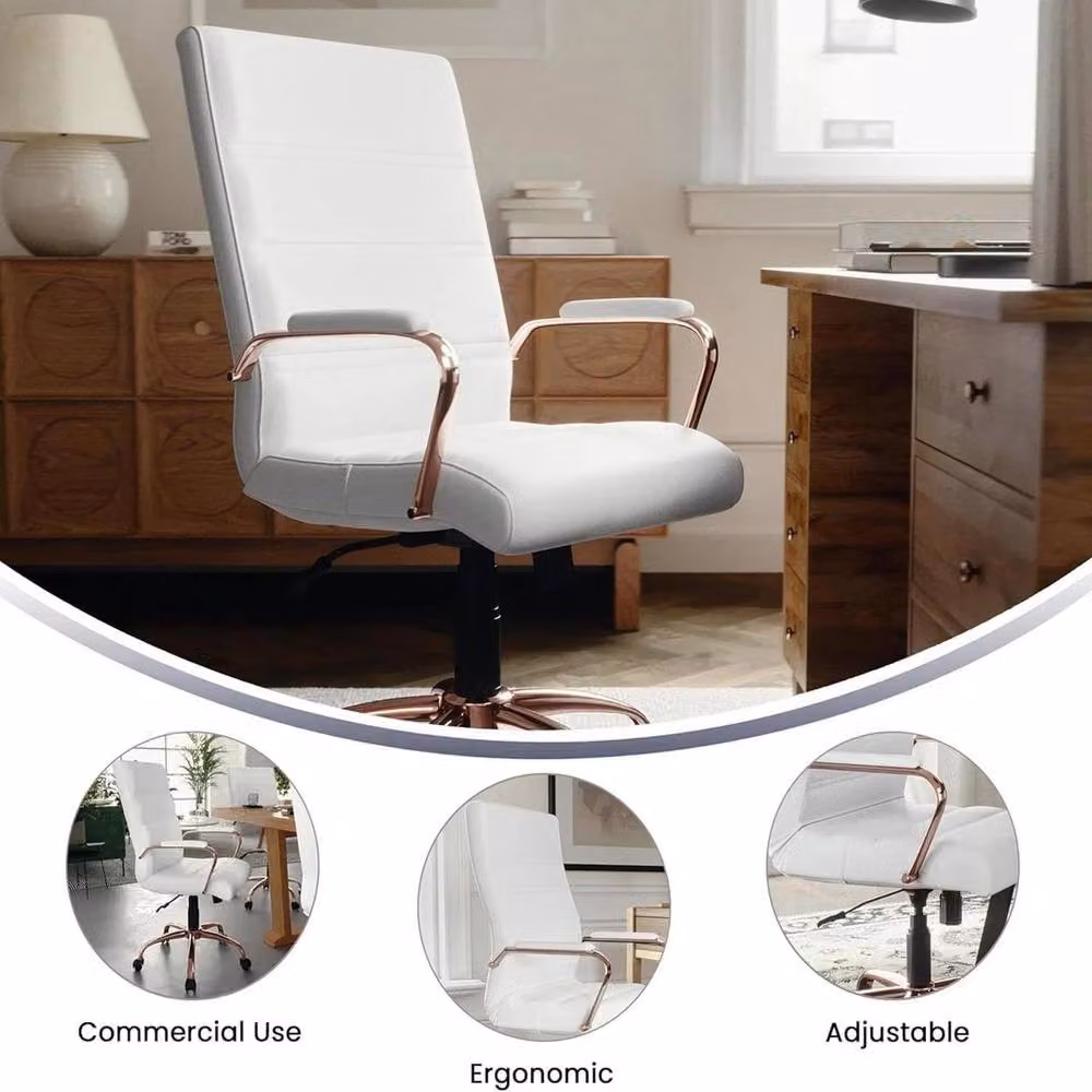 KORVIXA Ergonomic Office Chair in White and Gold with Synthetic Leather Upholstery and Armrests – 4