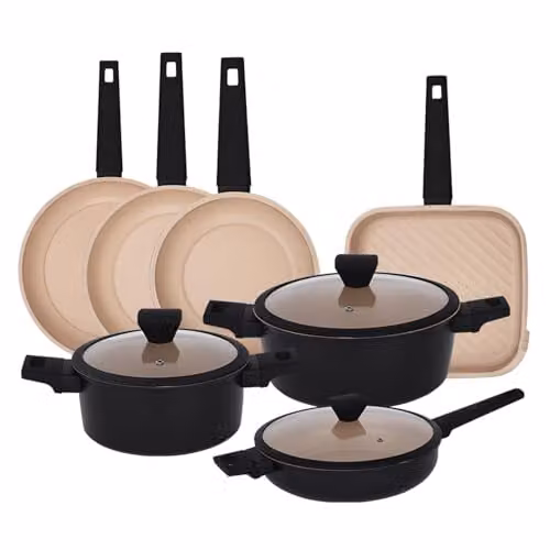 Gr8 Home Casamema 10 Piece Black Carbon Steel Non Stick Cookware Set with Lids