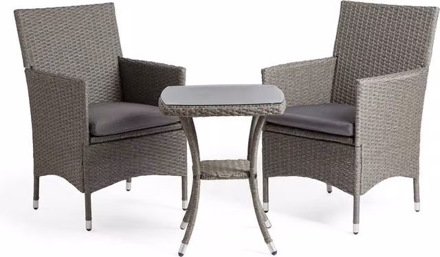 VonHaus Modern Grey Rattan Garden Bistro Set with Patio Table and 2 Chairs