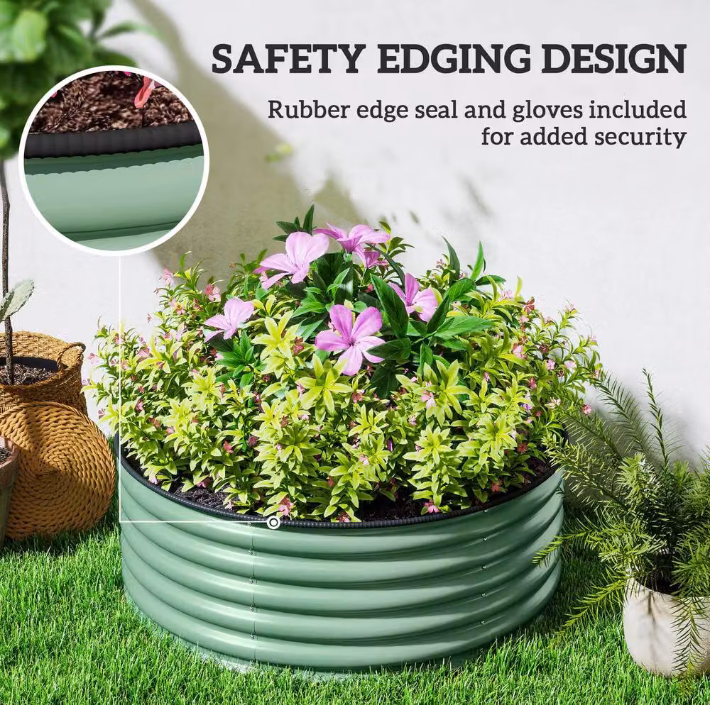 STILVORA Green Raised Garden Bed with Open Base made of Galvanised Steel, W: 120 cm, H: 43 cm, D: 43 cm – 4
