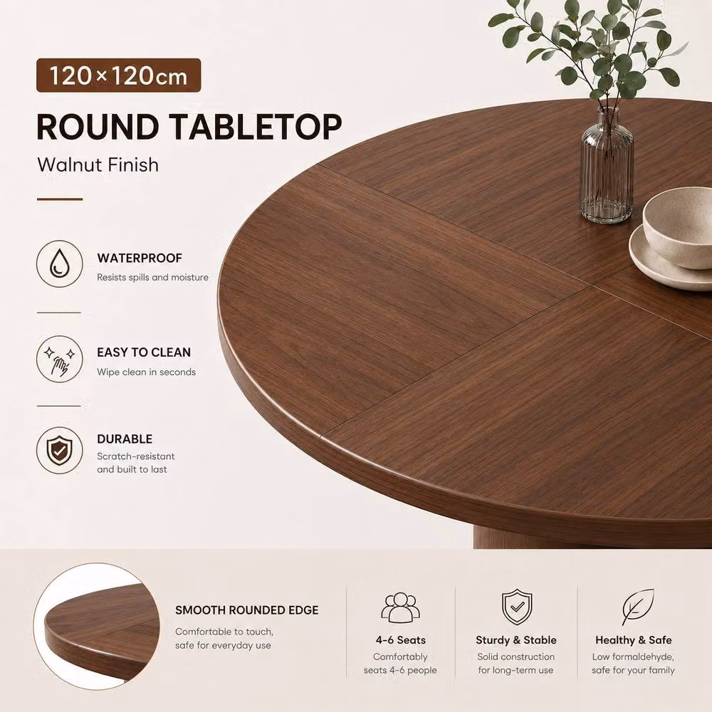 Merax Mid-Century Modern Round Pedestal Dining Table in Brown, Diameter: 120 cm, Height: 75 cm – 5
