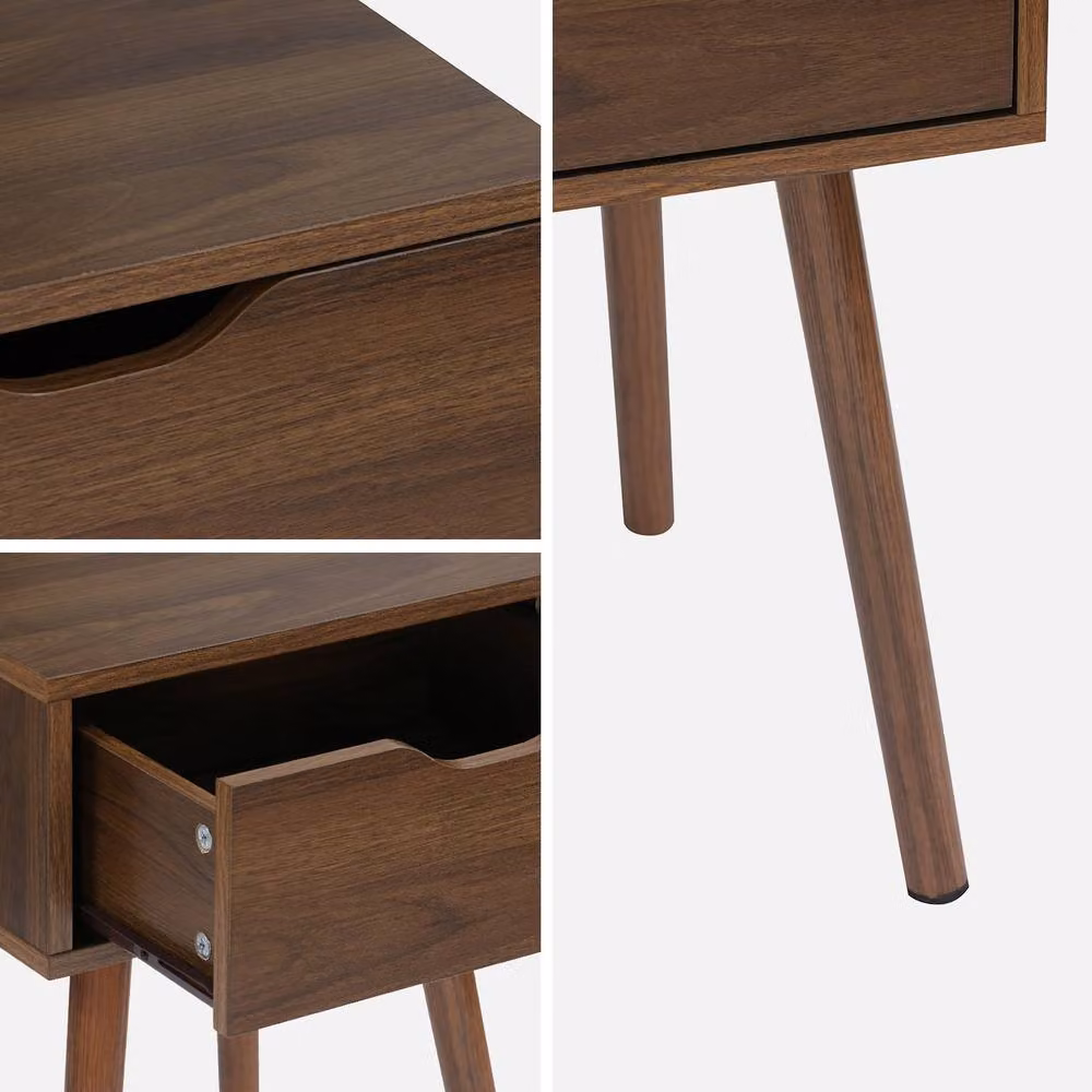 sweeek Pair of Retro Walnut Stained Wood Bedside Tables in Dark Brown – 3