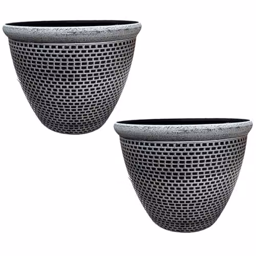 Gr8 Garden Cromarty Round Plastic Plant Pot Planter, Silver, Pack of 2, Diameter: 36 cm