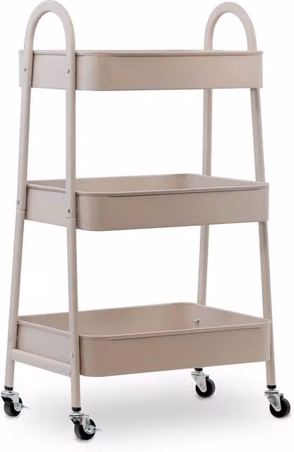 KORVIXA 3 Tier Metal Storage Trolley Cart with Mesh Baskets in Beige – 1