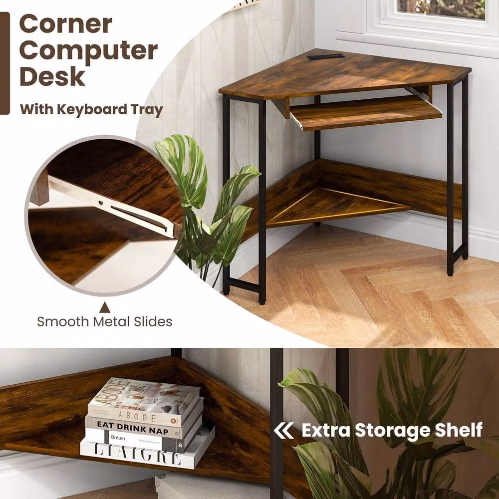 Kelvenix Industrial Corner Desk in Brown – 4