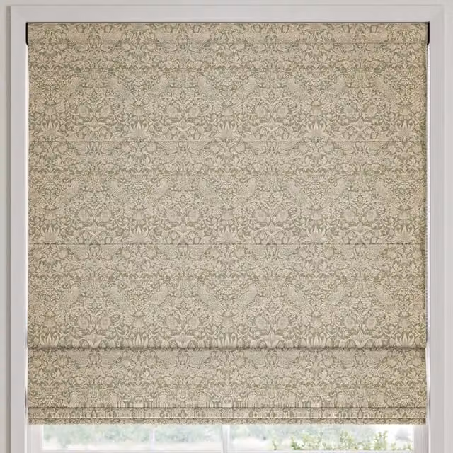 William Morris At Home Strawberry Thief Woven Blackout Roman Blind in Sage Green Floral Design