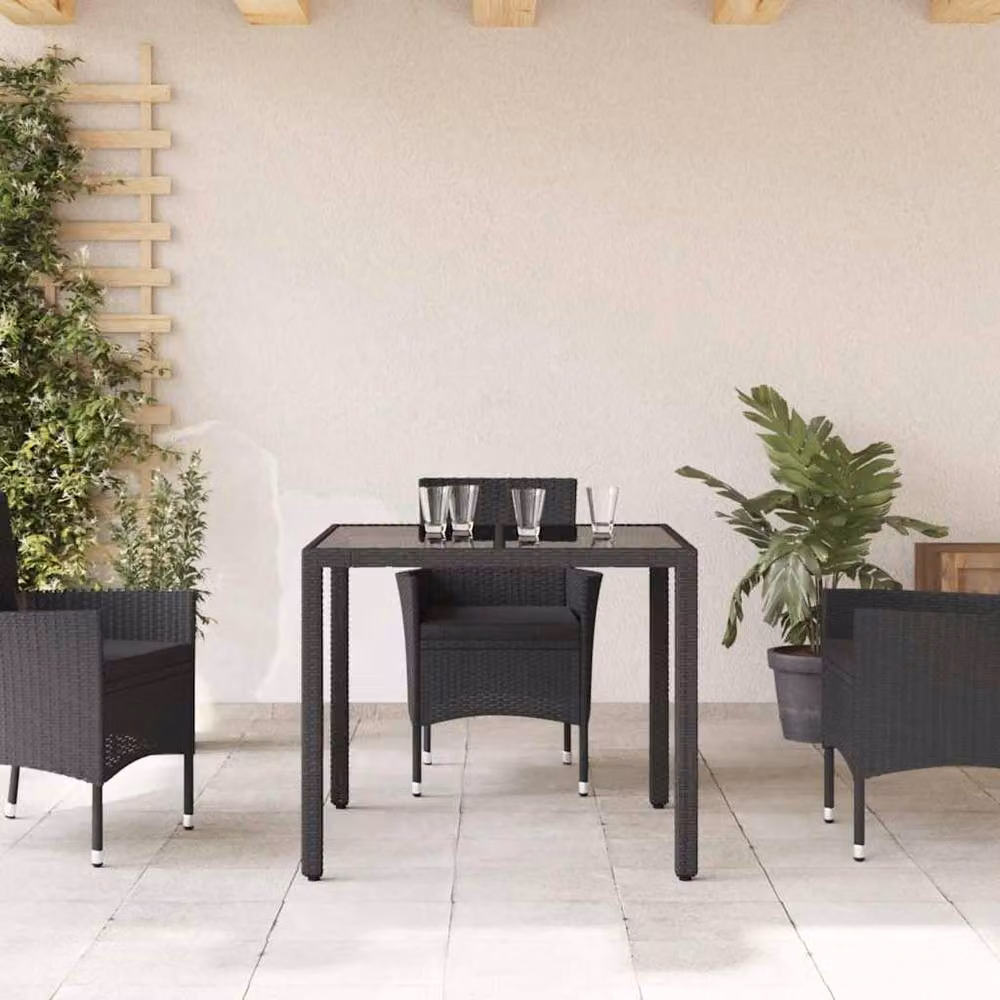 Berkfield Home Square Garden Table with Glass Top in Black, W/D/H: 90 x 90 x 75 cm – 3