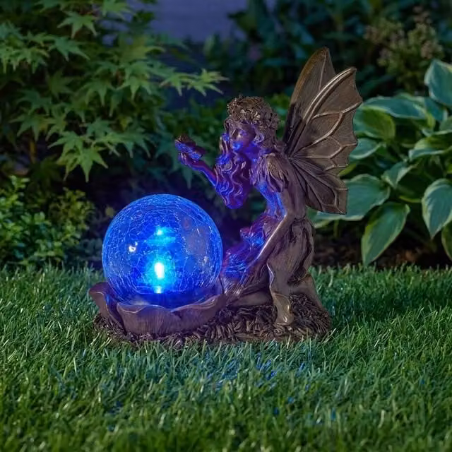 Garden Greatness Gazing Fairy Solar Garden Ornament, Multicolour Polyresin, H: 19.0 cm, W: 17.0 cm, D: 9.0 cm