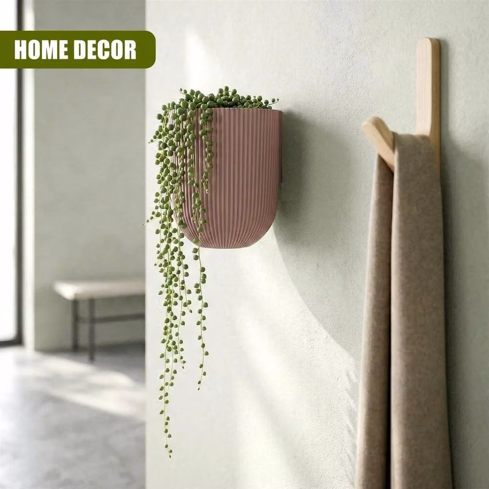 EONLION Set of 2 Modern Wall Mounted Plastic Plant Pots in Pink and Purple with Geometric Striped Design – 3