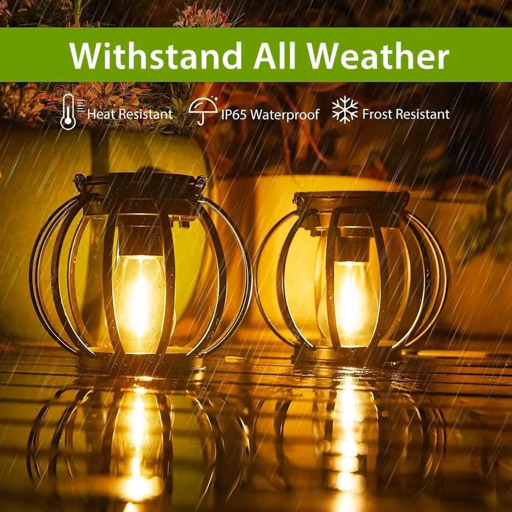 VOGREX 2-Piece Set of Black Metal Outdoor Solar Lanterns with Warm White Light and IP65 Waterproof Rating – 4