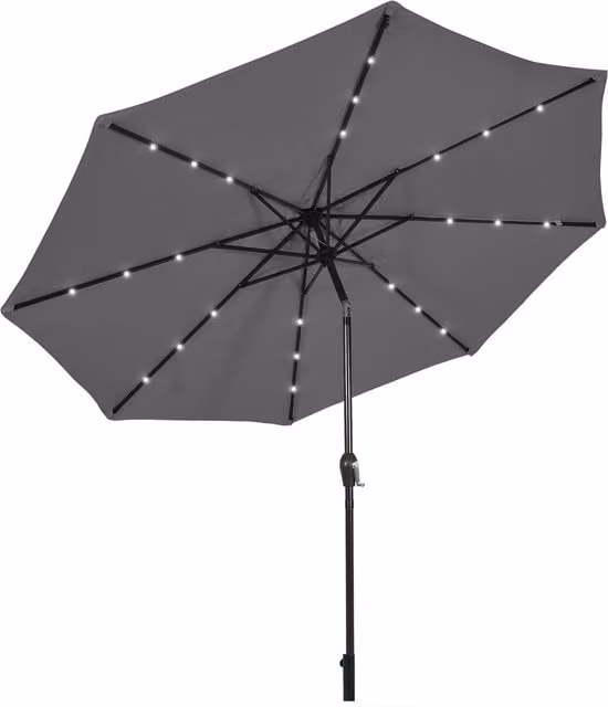 COSTWAY Grey Market Umbrella with Solar Powered LED Lights and Polyester Canopy