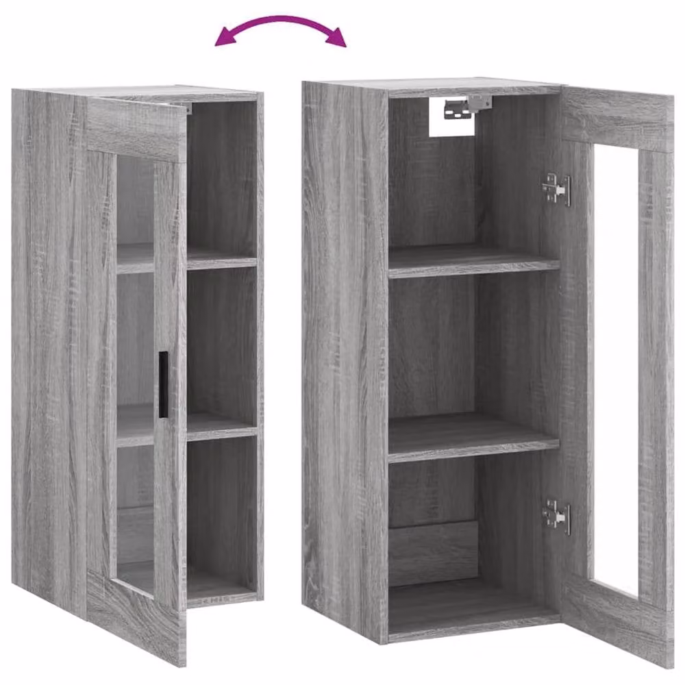 Berkfield Home Wall Mounted Cabinet in Grey with Glass Doors, W/D/H: 34.5 x 34 x 90 cm – 4