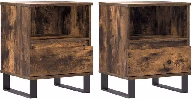 Berkfield Home Set of 2 Smoked Oak Bedside Cabinets in Brown, W/D/H: 40 x 35 x 50 cm – 1