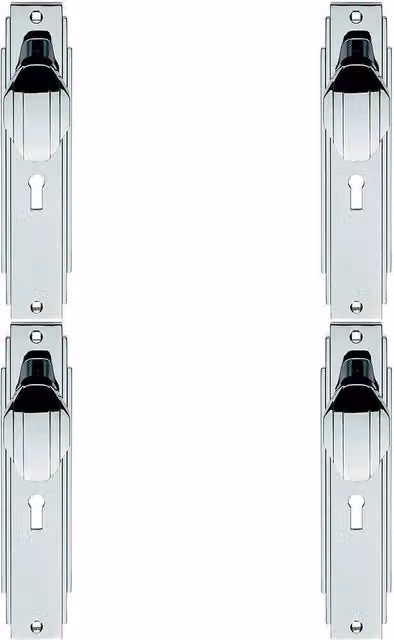 Loops 4x Pair Line Detailed Door Knob on Lock Backplate in Polished Chrome, W/D/H: 20.5 x 4.5 x 2.05 cm