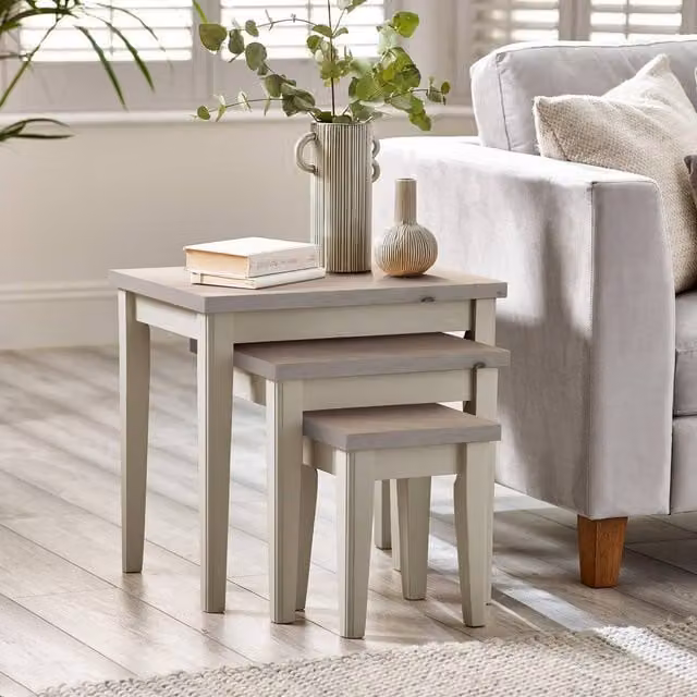 FurnitureboxUK Eden Set of 3 Wooden Nesting Tables in Whitewash and Light Grey