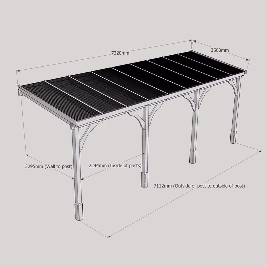 Rutland County Garden Furniture Ltd Wood Carport with Polycarbonate Roof in Rustic Brown, W: 722 cm, D: 350 cm – 4