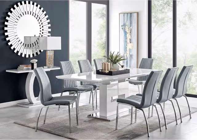 FurnitureboxUK Arezzo Large Extending Rectangular Dining Table with 8 Isco Chairs in Grey and White
