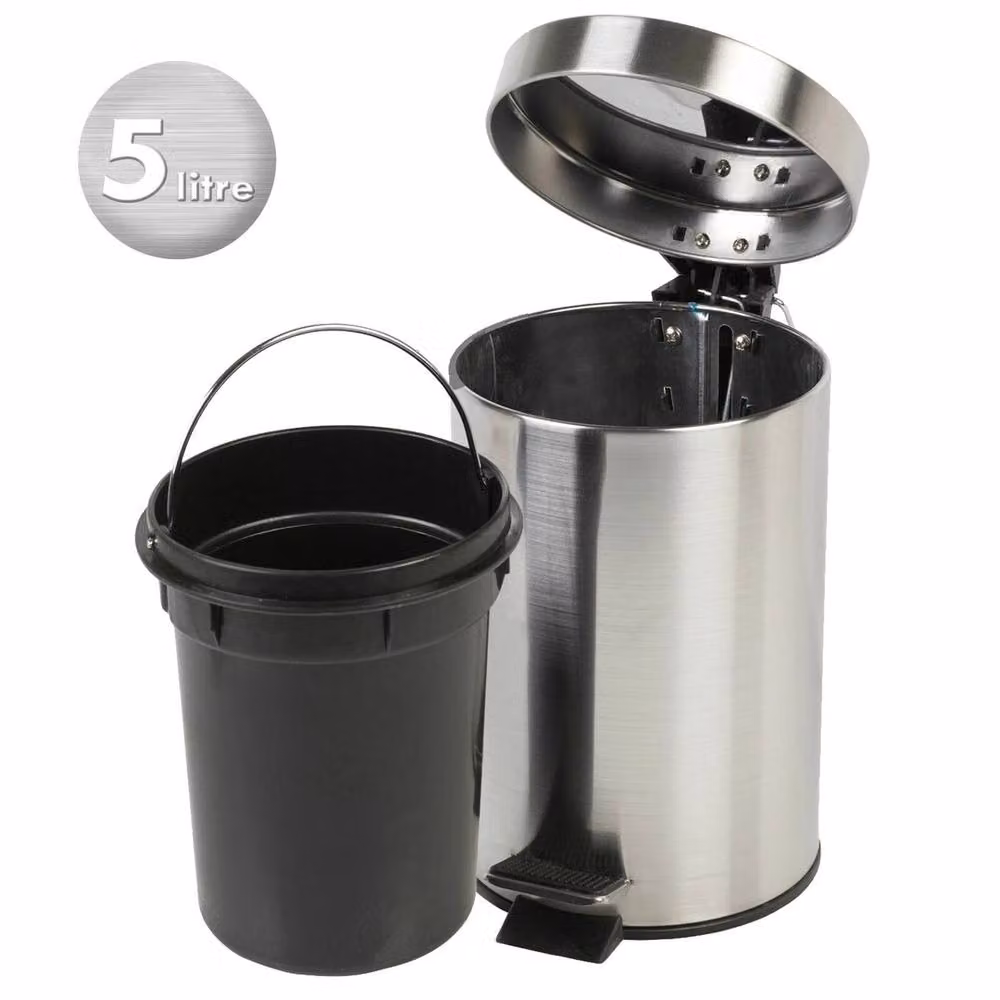 Havendro 5L Stainless Steel Silver Pedal Bin with Removable Inner Bucket for Kitchen or Bathroom – 3