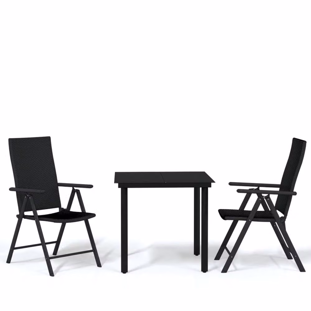 Berkfield Home 3 Piece Modern Garden Dining Set in Black with Glass Top and Powder Coated Steel Frame – 2