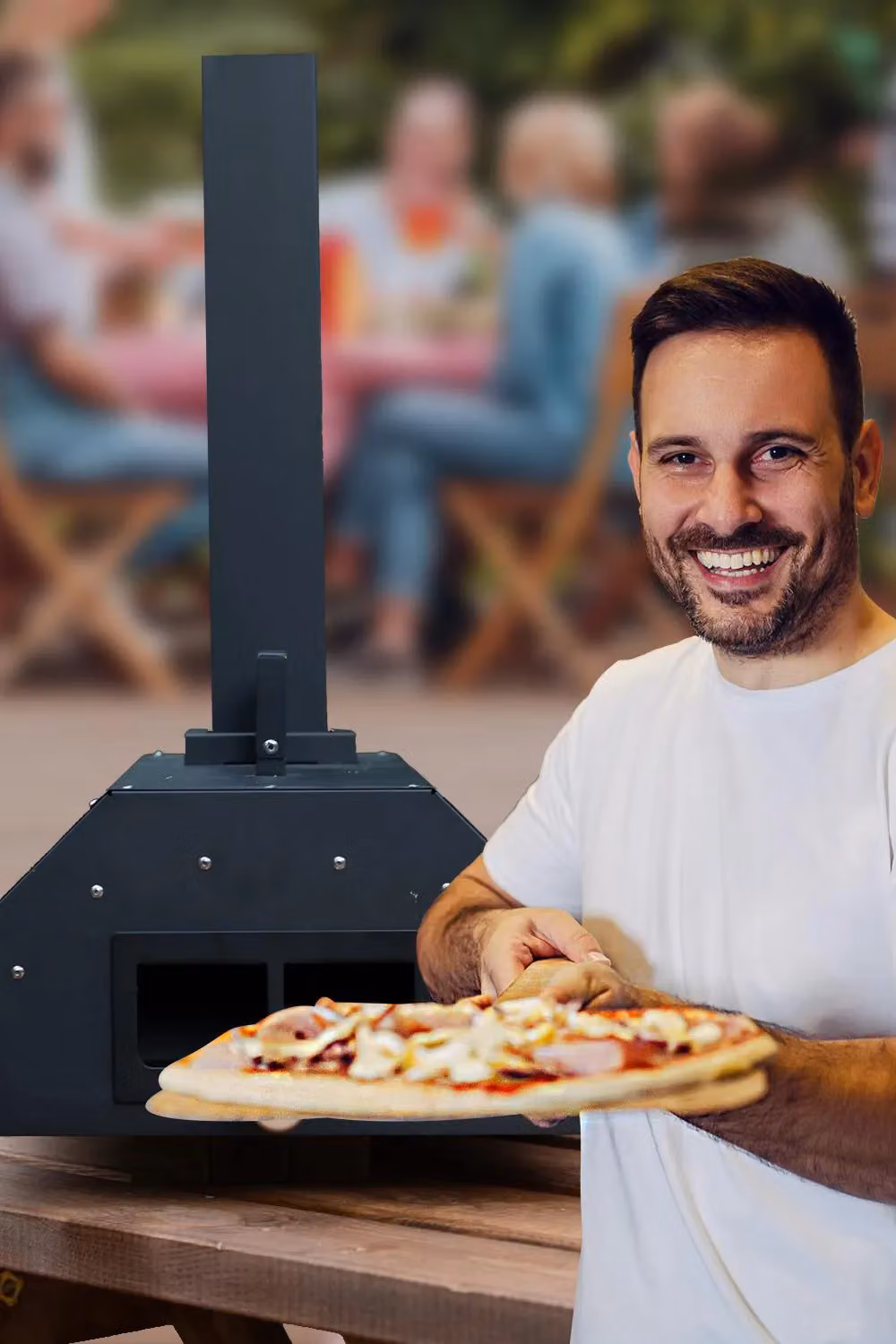 Haven Black Outdoor Wood Fired Portable Pizza Oven with Ceramic Stone, Paddle and Rain Cover – 6