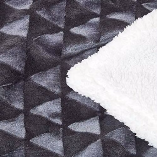 Homescapes Geometric Patterned Sherpa Fleece Throw Blanket in Grey and Purple, W/D/H: 130 x 160 cm – 5