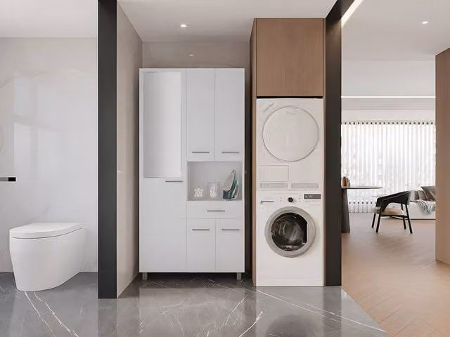 MINELA White Freestanding Bathroom Column with Mirror, H 180 x W 54 x D 30 cm – 1