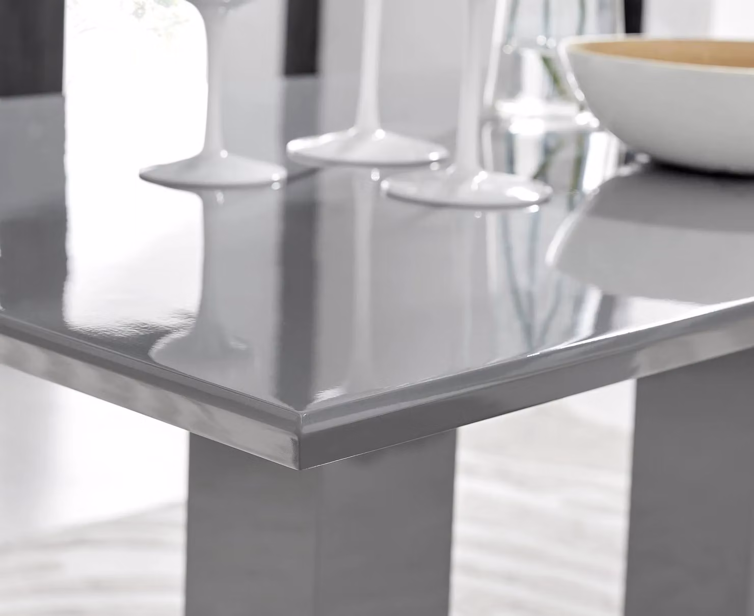 FurnitureboxUK Imperia High Gloss Grey Rectangular Dining Table and 6 Halleyy Taupe Chairs – 2