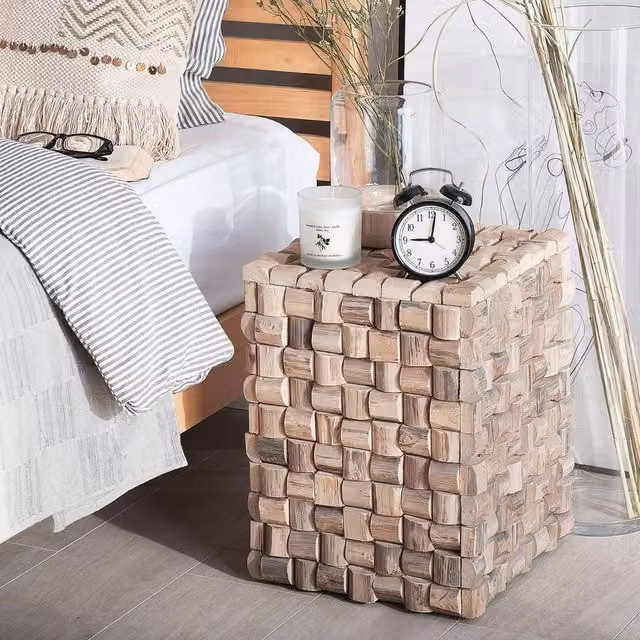 Wyld and Coco Teak Mosaic Bedside Table, Brown and Grey, W/D/H: 32 x 32 x 43 cm – 1