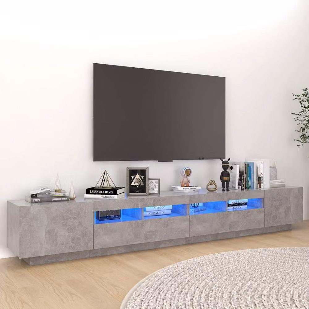 Berkfield Home Modern TV Cabinet with LED Lights in Concrete Grey, W: 260 cm, D: 40 cm, H: 40 cm – 2