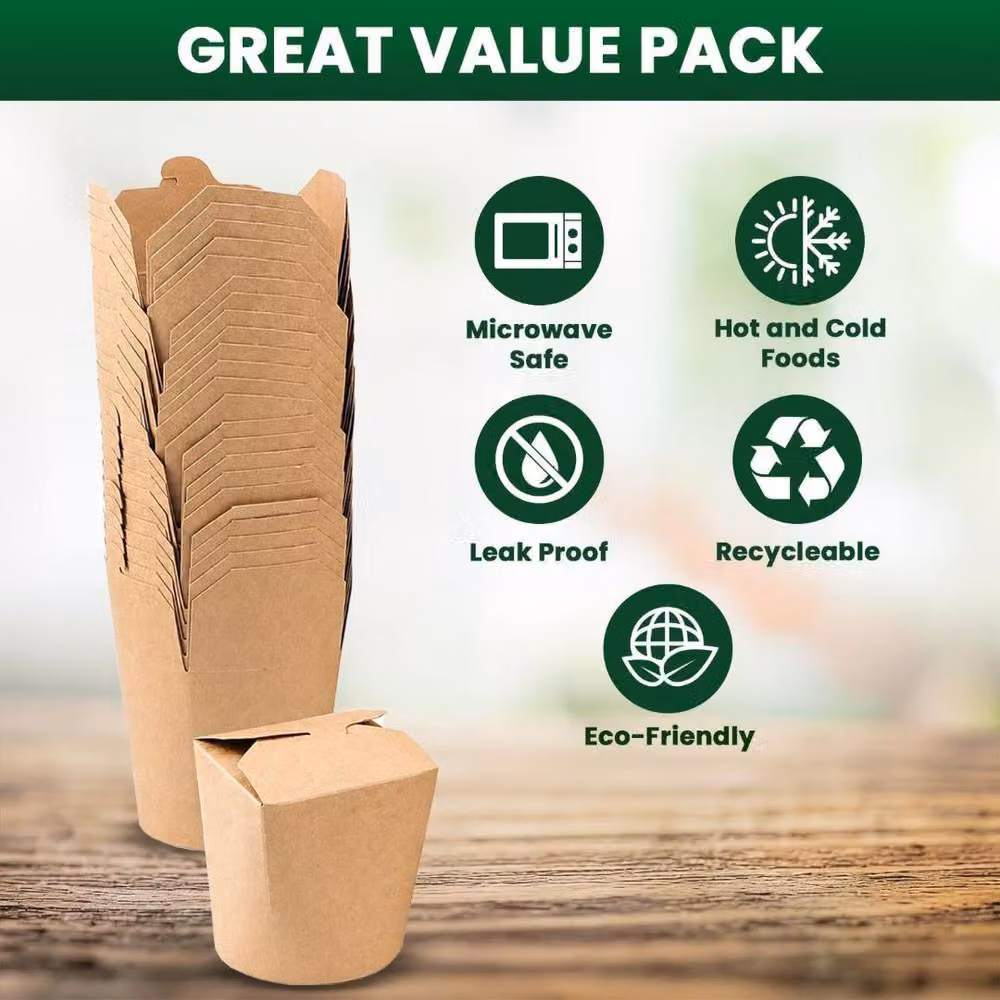 ECONX Brown Biodegradable Kraft Noodle Pot Deli Takeaway Food Box, 16oz, 200 Pieces – 3