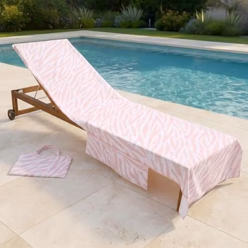 OHS Quick-Dry Absorbent Microfibre Beach Towel with Bag, Beige Zebra Print, W/D/H: 75 x 215 cm – 1