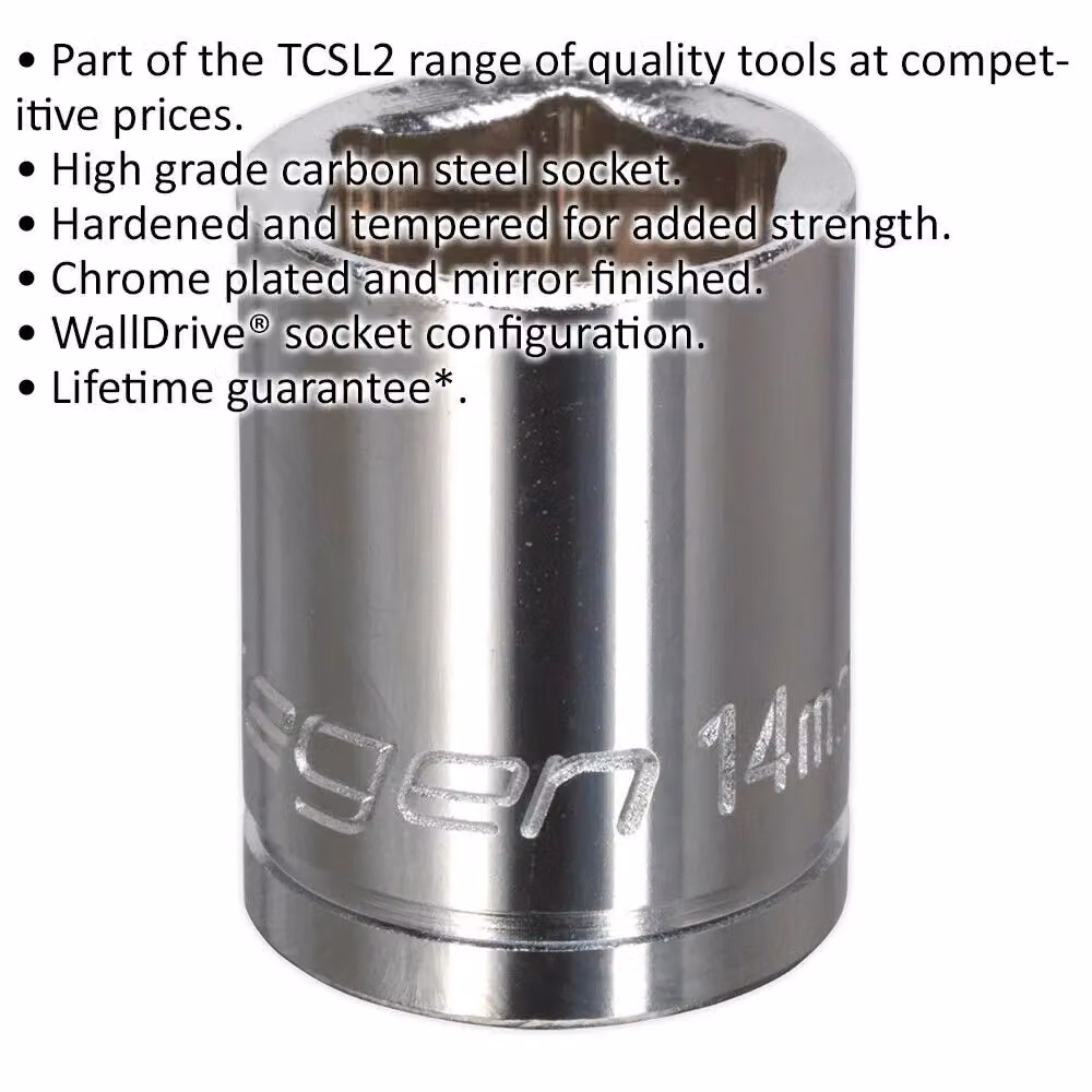 Loops 14mm Chrome Plated Drive Socket with 3/8 inch Square Drive in Silver Steel – 2