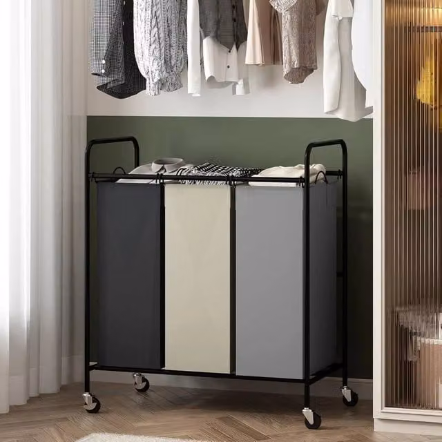 VOGREX 3-Bag Laundry Sorter Cart with Removable Waterproof Bags in Multicolour