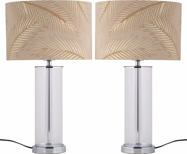 First Choice Lighting Set of 2 Aura Chrome Table Lamps with Gold and Brass Glass Shades