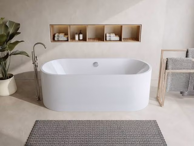 KATOUCHA Vente-unique Designer Oval Island Bath in White, W/D/H: 170 x 75 x 58 cm – 1