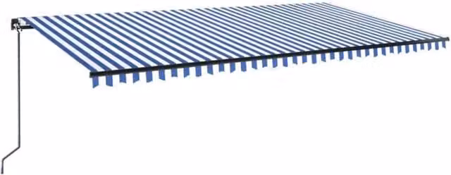 Berkfield Home Manual Retractable Awning with LED, Blue and White Striped Polyester, W: 600 cm, D: 300 cm