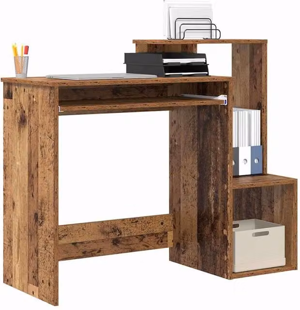 Berkfield Home Brown Rustic Computer Desk with Medium Storage in Engineered Wood – 1